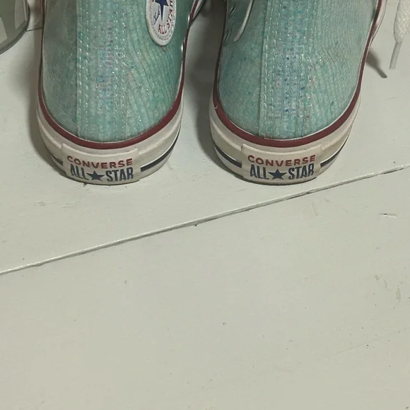 Converse Kids' High-Top Sneakers - Aqua Sparkle Sz 1 - Picture 4 of 5